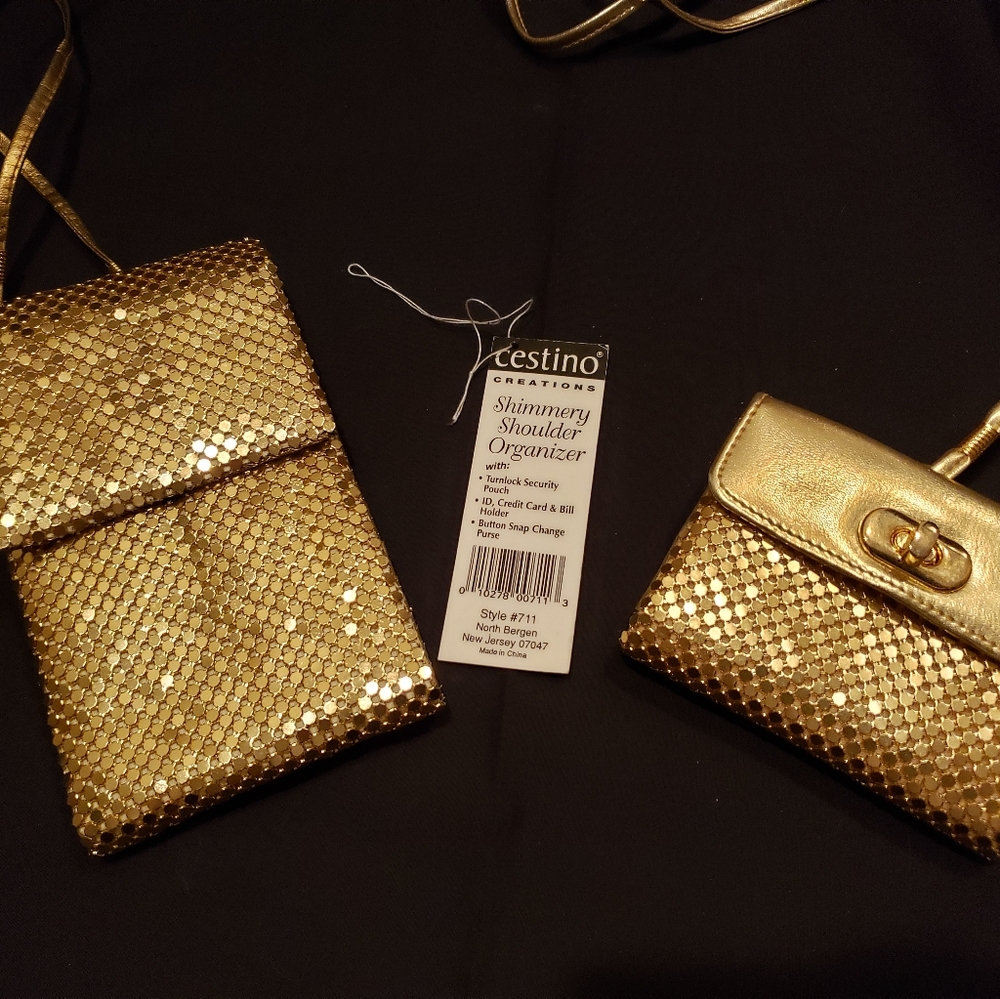 Two cestino shimmery shoulder organizer bags